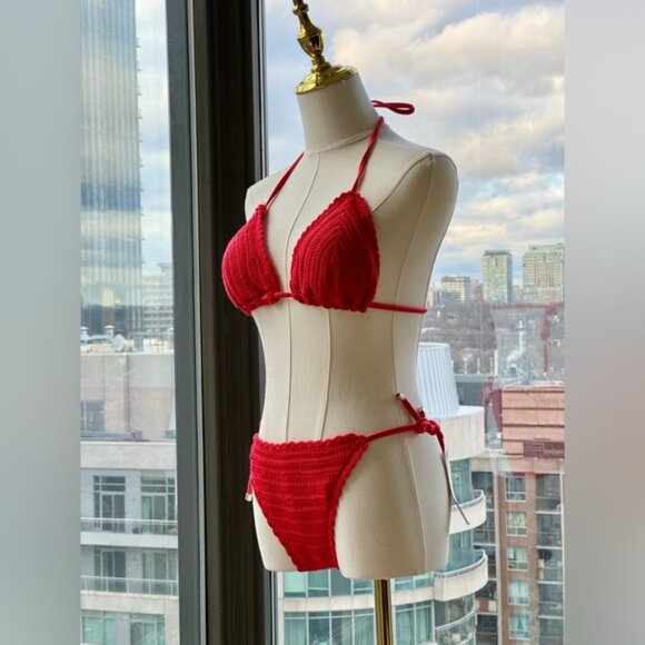 🆕 CHELSEA & VIOLET 🧿 NWT Solid Crochet Triangle Hipster Bikini Set - Sz S - Picture 3 of 15